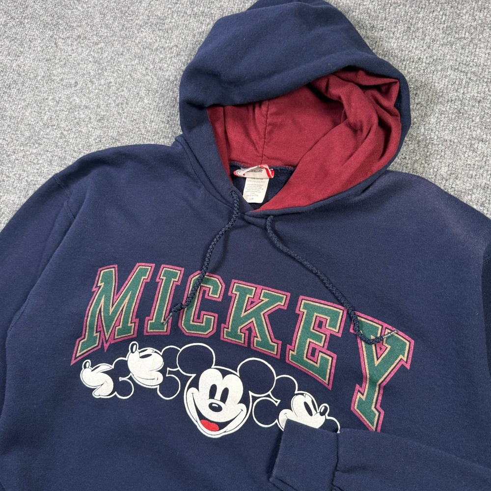 Disney Designs Mickey Mouse Hoodie Mens S/M Navy Blue Vintage 90s Made in USA